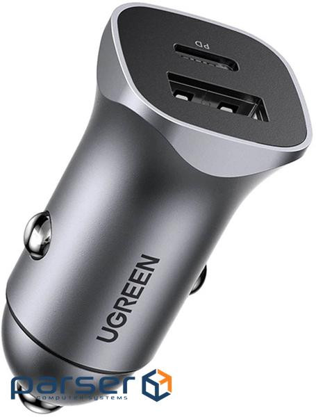 Зарядний пристрій Ugreen 1xUSB-C + 1xUSB 30W car adapter CD130 black (40858)