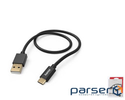 Кабель заряджання/синхронізації Hama USB-A > USB-C, 1,5м ,плетений, чорний (00201545) (00201545)