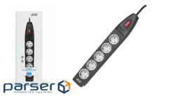 Подовжувач мережевий 2E 5м, 5xТипF, 16A, фільтр, чорний (2E-SP515M5BK)