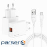 Зарядний пристрій Grand-X 2xUSB 5V 2.4A + cable USB to USB-C white (CH-15WT)