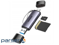Кардридер USB Ugreen CM185, Grey, Type-C / USB 3.0 - microSD / SD (50706)