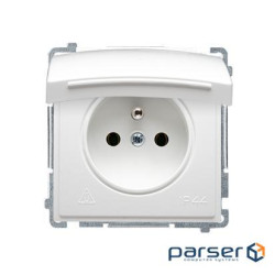Розетка электрическая Basic с заземлением FRENCH со шторками, с крышкой IP44, белый (BMGZ1BZ.01/11)