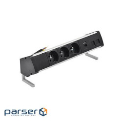 Розет блок S484: 3x250В тип F, зар пристр 2xUSB A+C, 2xRJ45 Keystone, чорн-сріб (48430F30BK00000-40)