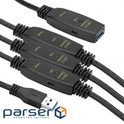 Активний подовжувач PowerPlant USB 3.0 AM-AF, 30 м (CA912872) чорний 