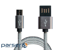 Дата кабель USB 2.0 AM to Micro 5P 1.0m Grey/Black Grand-X (FM02)