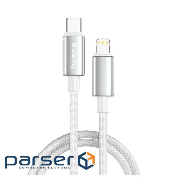 Дата кабель USB-C to Lightning 1.0m PD30W zinc alloy braided white ColorWay (CW-CBPDCL098-WT)
