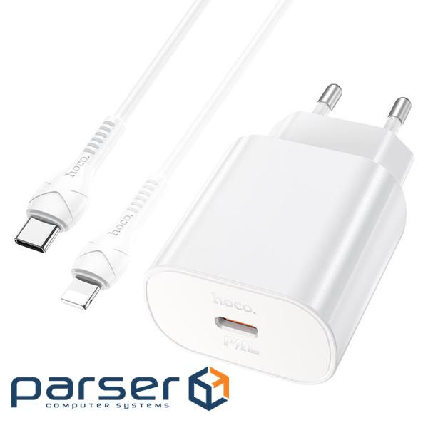 Зарядний пристрій HOCO N22 Jetta USB-C PD25W + cable USB-C to Lightning White (6931474760074)