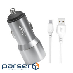 Автомобильное зарядное устройство XO TZ09 (2USB, 2.4A) Gray (6920680873517) + кабель Lightning