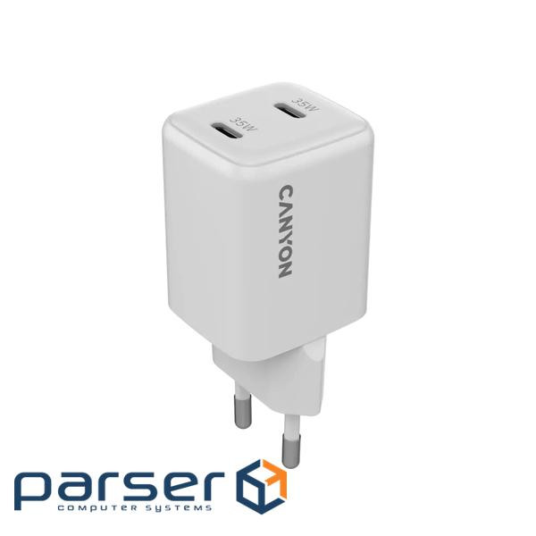 Зарядний пристрій Canyon CU35CC GaN 35W 2xPD EU White (CNS-CUW35CC)