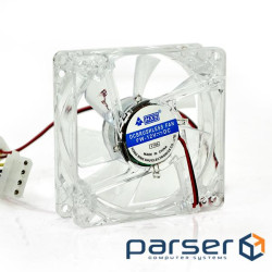 Вентилятор 80 mm Merlion 8025 прозрачний DC sleeve fan 4pin - 80х80х25мм, 1500об/хв (CC-80*80*25/4)