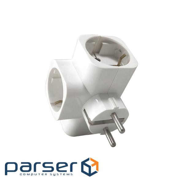 Розетка трійник із заземленням Т-подібний з індикацією, White, Box (YT-20574) , White, Box (YT-20574)