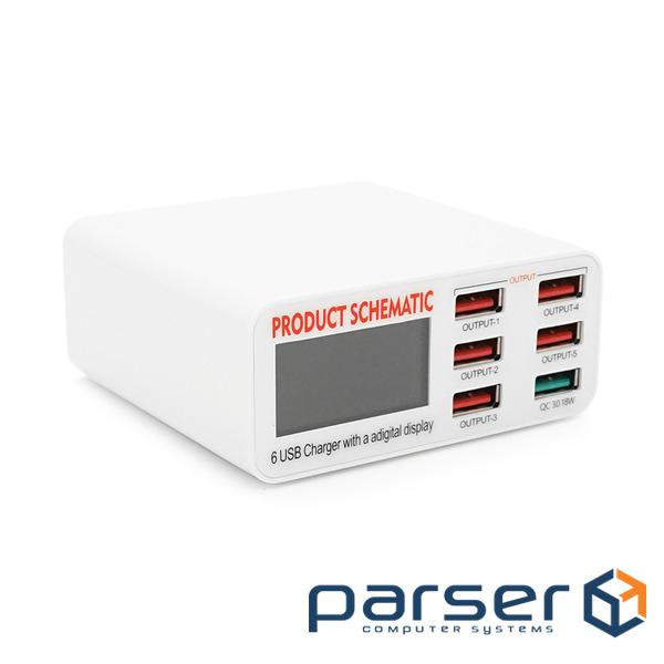 Зарядна станція з цифровою індикацією Schematic FC-36, 6*QC3.-5В 8А, 220V / 40W.155*115*55mm