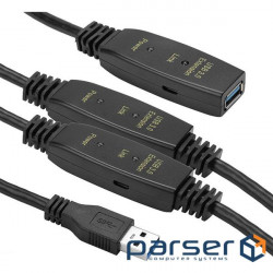 Активний подовжувач PowerPlant USB 3.0 AM-AF, 20 м (CA912865) чорний 