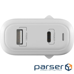 Зарядний пристрій Globex GaN 1xUSB + 1xUSB-C 65W FastPower white (GaN65WAC)