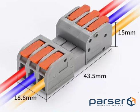 Клема роз&apos,ємна з натискними затискачами 3-провідна DF-2604D, 3-pin, 250V, 32A, 0 (DF-2604D / 3)