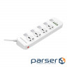 Мережевий фільтр PROLOGIX PR-SC4408W White, 4 розетки, 4xUSB, 2м