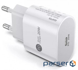 Перехідник живлення IEC(Schuko)-USB Type-C M/F,адаптер PD 20W Fast charging,білий (62.09.8347-1) (62.09.8347-1)