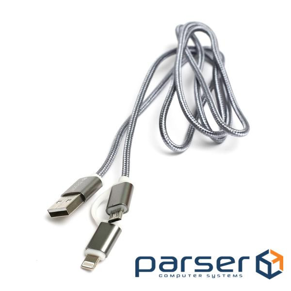 Дата кабель USB 2.0 AM to Lightning + Micro 5P 1.0m cotton PowerPlant (KD00AS1289)