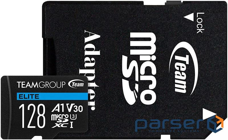 Карта пам'яті TEAM 128 GB microSDXC UHS-I (U3) V30 A1 Team Elite + SD-адаптер (TEAUSDX128GIV30A103)