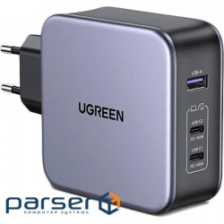 Зарядний пристрій UGREEN CD289 GaN 140W 2xUSB-C, 1xUSB-A Fast Charger Gray w/Type-C (CD289/90549)