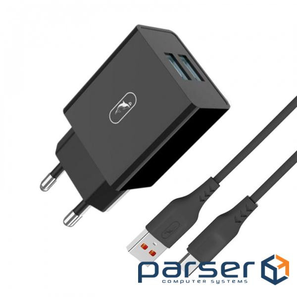 Зарядний пристрій SkyDolphin SC30V (2USB, 2.1A) Black (SDMZP-000172) + кабель microUSB