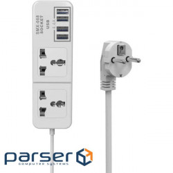 Подовжувач SENMAXU SMX-068 Gray, 2 розетки, 4xUSB, 1.5м 