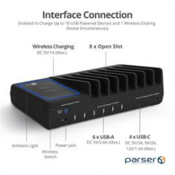 SIIG Accessory AC-PW1R11-S1 10-port USB-A/C and Wireless Charging Station 150W Retail