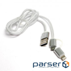 Date cable USB 2.0 AM to Lightning + Micro 5P 1.0m cotton PowerPlant (KD00AS1290)