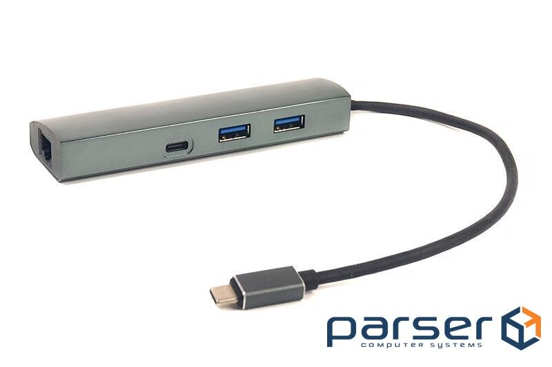 Порт-реплікатор PowerPlant Type-C USB 3.1 -> 2*USB3.0, Type-C USB3.1, Gigabit Ethernet (CA910557)