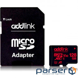 Карта памяти addlink 128 GB microSDXC UHS-I (U3) V30 A1 + SD-адаптер (AD128GBMSXU3A)