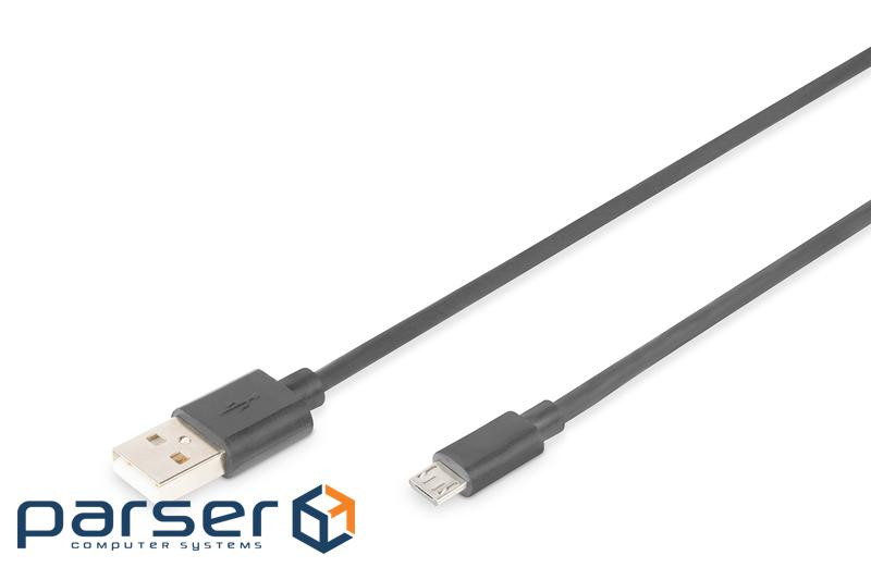 Кабель USB 2.0 (AM/microB) DIGITUS 0.9м, Black/ Чорний , bulk (AK-300110-010-S)