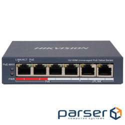 Коммутатор 4 порта неуправляемый Hikvision DS-3E0106P-E/M(B) POE