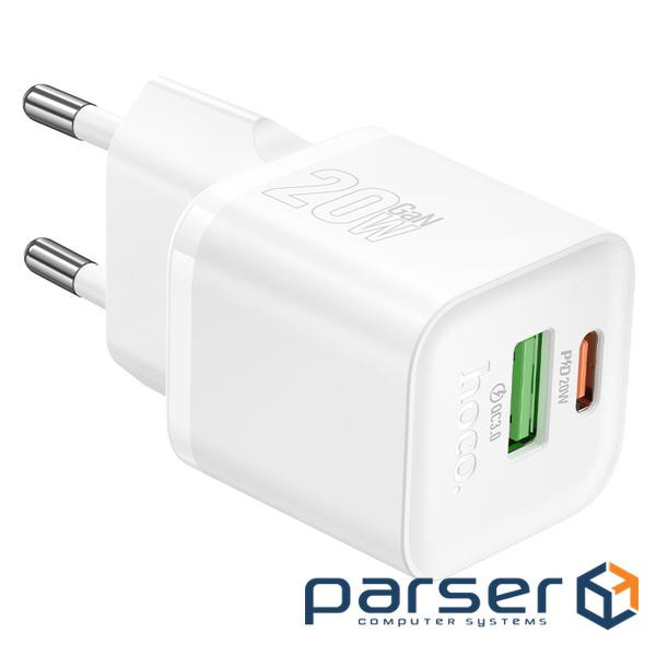 СЗУ HOCO N65 110-240V, PD20W+Q3.0,USB+Type-C, White, Blister (N65W)