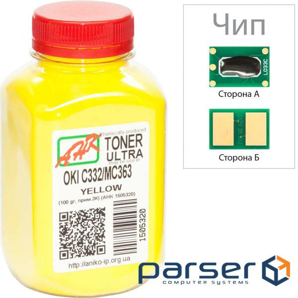 Тонер OKI C332/MC363, 100г Yellow+chip AHK (1505324)