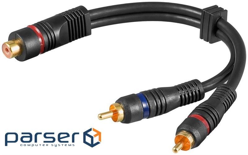 Перехідник аудіо RCA 1x2 F / M, 0.2m Coax 2xShield D = 4.5mm OFC, чорний (75.05.0375-1)