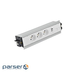 Розет блок S485: 3x250В тип F, зар пристр 2xUSB A+C, 2xRJ45 Keystone, біл-срібн (48530F30BK00000-30)