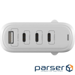 Зарядний пристрій Globex GaN 1xUSB + 3xUSB-C 120W FastPower white (GaN120WA3C)