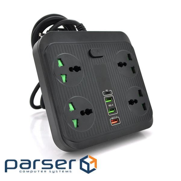 Мережевий фільтр живлення Voltronic TВ-Т18, 4роз, 2*USB+PD Black (OS-Т 18-Black)