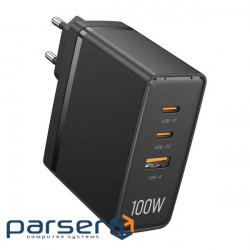 Зарядний пристрій Vention 3xUSB 100W GaN (2х USB-C+USB-A) black (FEGB0-EU)