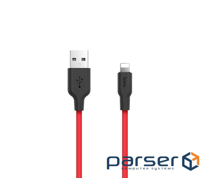 Дата кабель USB 2.0 AM to Lightning 1.0m 2A silicone X21 black+red HOCO (6957531071372)