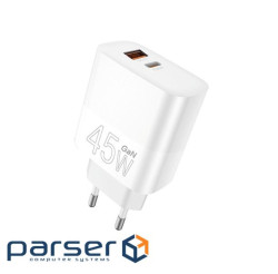 Зарядний пристрій WUW C209 1xUSB-C PD45W + 1xUSB QC3.0 18W White (WUW-C209)