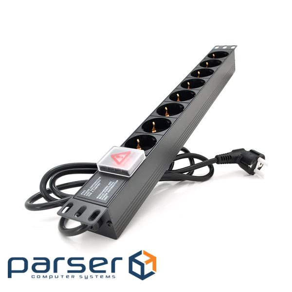 Подовжувач PiPo на 8 розеток з вимикачем, 220В, німецький тип, 1U 19", алюмін (YT-PP8PDUGR) (YT-PP8PDUGR)