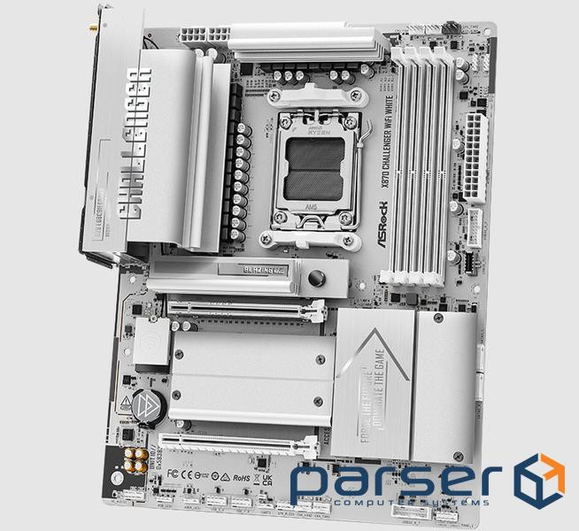 Mатеринська плата sAM5 AMD X870 4xDDR5 HDMI/2xUSB4 4xM.2 2.5GbE LAN ATX (X870 CHALLENGER WIFI WHITE)