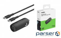 Зарядний пристрій автомобільний Belkin 30Вт USB-C PD PPS, кабель USB-C > USB-C, 1м (CCA004BT1MBK-B6) (CCA004BT1MBK-B6)