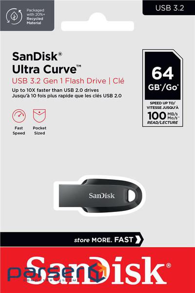 Flash-card SanDisk 64GB USB 3.2 Ultra Curve Black (SDCZ550-064G-G46)