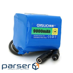 Акумуляторна батарея літієва QiSuo 12V 9A з елементами Li-ion 18650, DC5.5x2.1, (61x57x68m (QS-1209) Li-ion 18650, DC5.5x2.1, (61x57x68m (QS-1209)