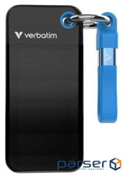 Кишеньковий SSD Verbatim з брелком і кріпленням для кабелю - 1 ТБ чорний/синій (32191)