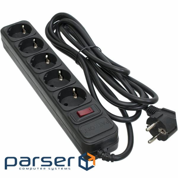 Мережевий фільтр живлення PATRON 3.0 m3*1.5mm2 (SP-1653) 5 розеток BLACK (EXT-PN-SP-1653)
