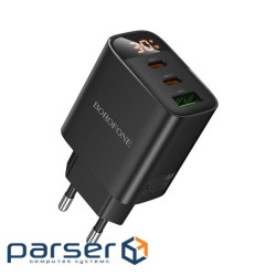 Зарядний пристрій BOROFONE BA98A 2xUSB-C PD30W + 1xUSB 18W digital display black (6941991120510)