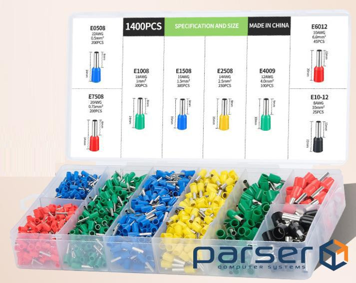 Набір клем / наконечників 1400шт(E0508b-200 E2508y-230,E1008g-300,E1508b-300,E4009g-100,E (YT-39489) (E0508b-200 E2508y-230,E1008g-300,E1508b-300,E4009g-100,E (YT-39489)